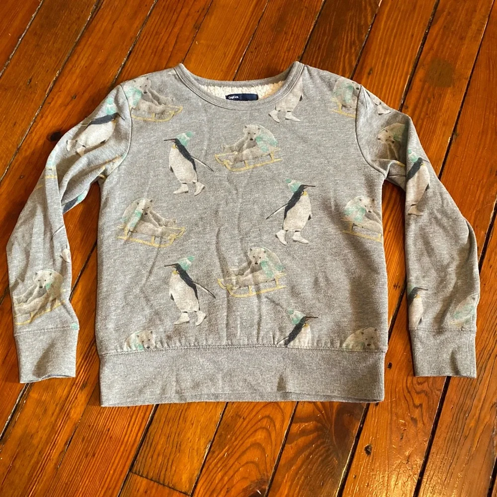 Gap Gray Sherpa Sweatshirt Penguins Polar Bear Grey Size Medium 8